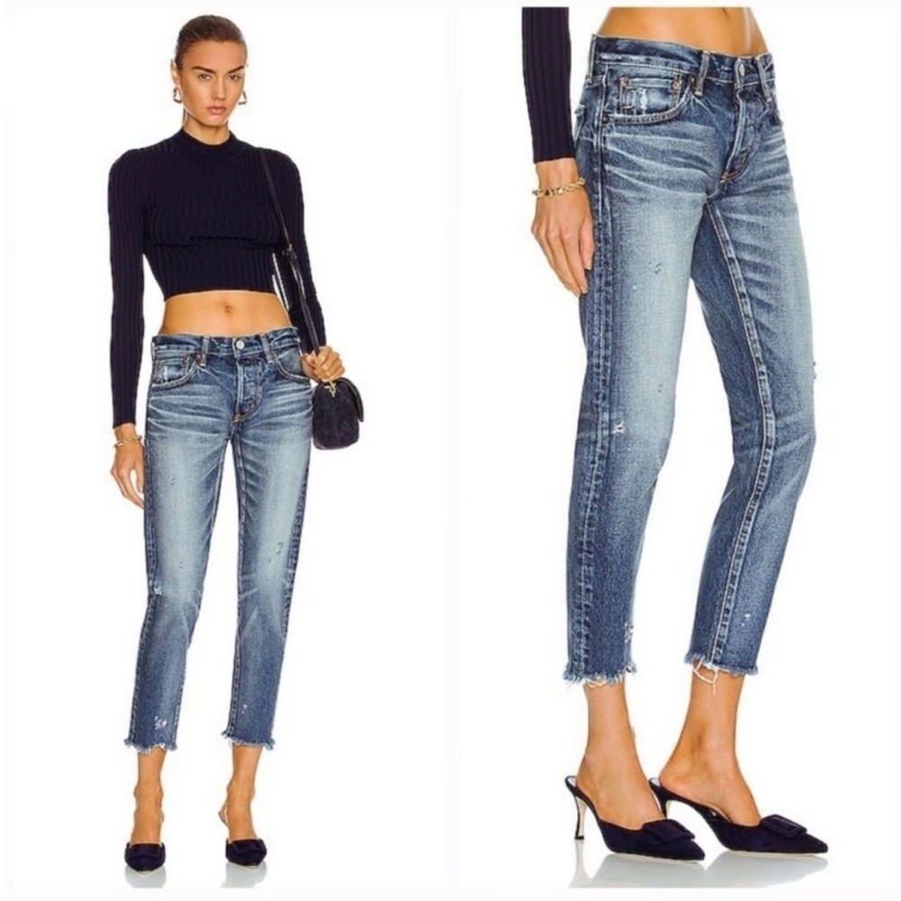 NWT Moussy Vintage MV Keller Tapered Jeans Dark Blue Distressed Made in Japan 25